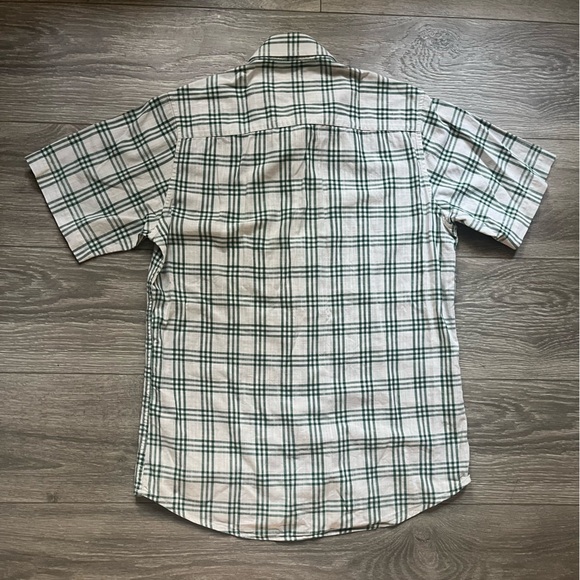 Allen Solly Men’s 100% Cotton Green Cream Plaid Short Sleeve Button Down Size 38 - Picture 2 of 8